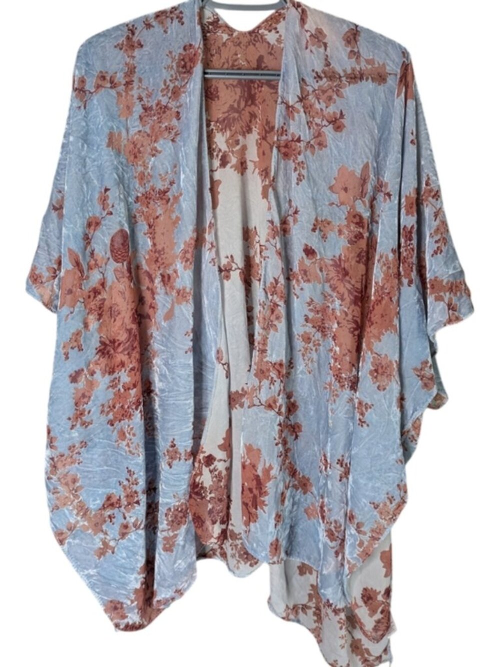 NWTโ Velvet Burnout Kimono Blue Rust Floral Print Lightweight Flowy One Size